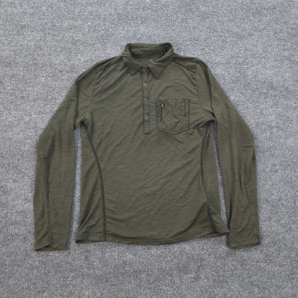 Nau Polo Shirt Mens Small Green Merino Wool Blend Long Sleeve Hiking Performance